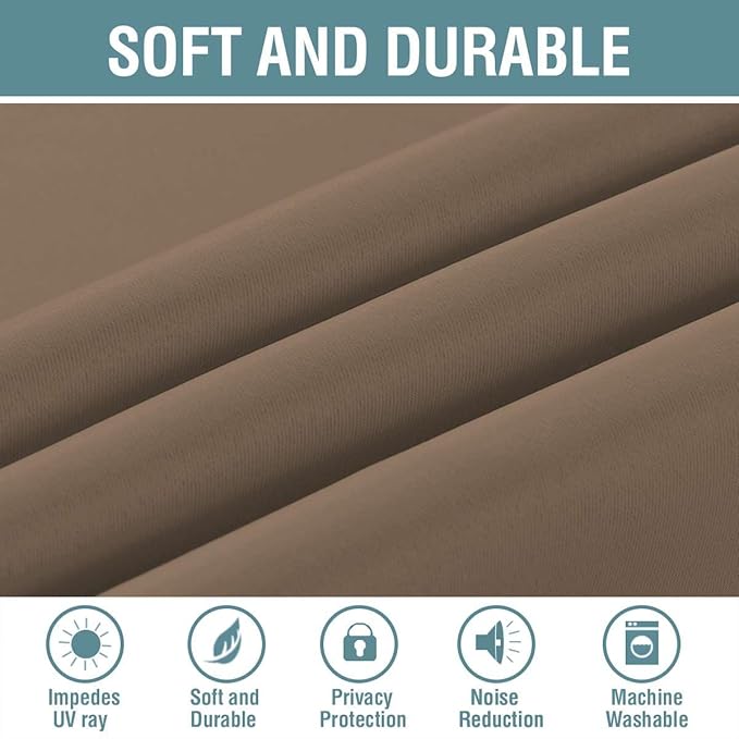 H.VERSAILTEX Blackout Curtain for Living Room Small Window Kitchen Blackout Curtains 45 inch Length Energy Saving Solid Grommet Blackout Drape, One Panel, Macchiato, 52" W x 45" L