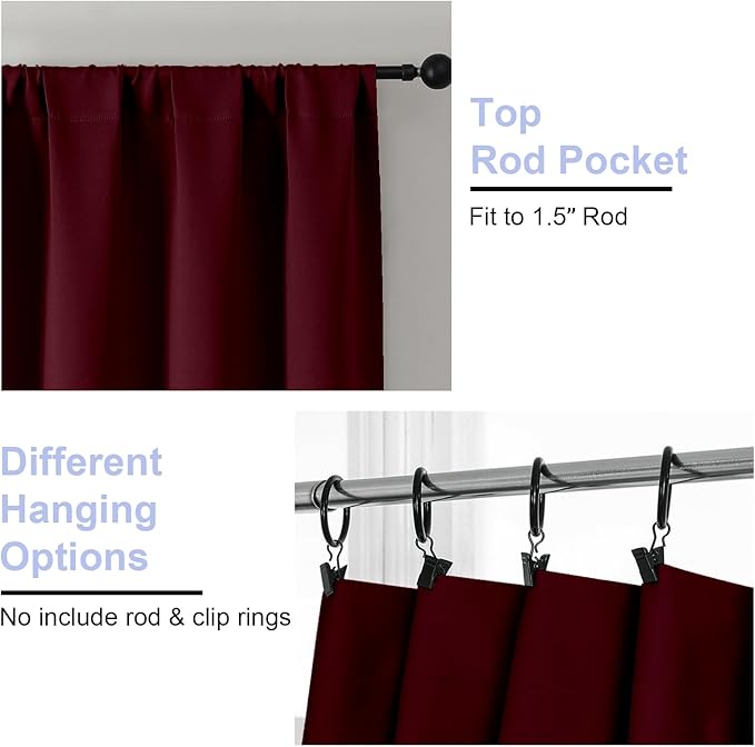 Simplebrand Ava Burgundy Short Blackout Curtains for Bedroom 45 Inches Long 2 Panels Set, Solid Thermal Insulated, Energy Saving Window Treatment Curtains Blackout Drapes, W40 x L45 Inch, Burgundy