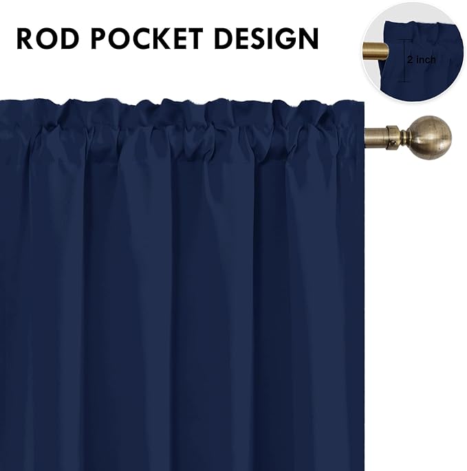 DWCN Short Blackout Curtains for Bedroom 54 Inches Long 2 Panels Set, Solid Thermal Insulated Energy Saving Window Treatment Drapes, Rod Pocket Curtains for Kids Boys Room (W52 x L54 Inch, Navy Blue)