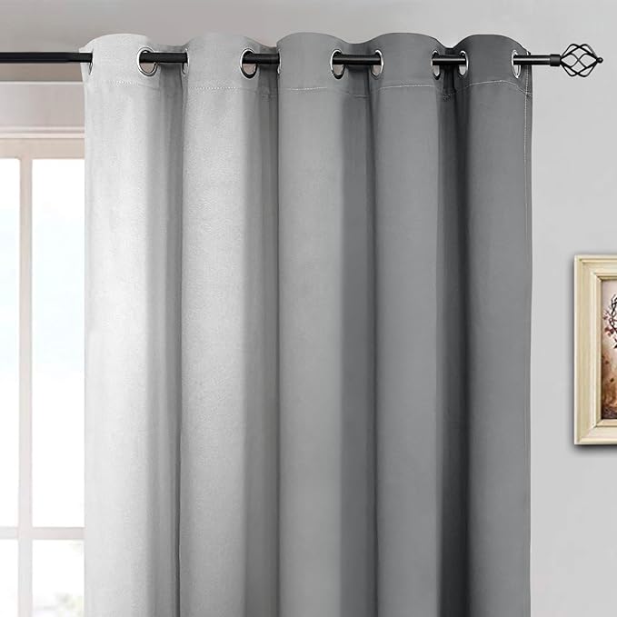 Yakamok 84 Inch Length Gray and Greyish White Gradient Color Ombre Curtains for Bedroom, Room Darkening Thermal Insulated Grommet Window Drapes for Living Room (2 Panels, 70x84 Inch)