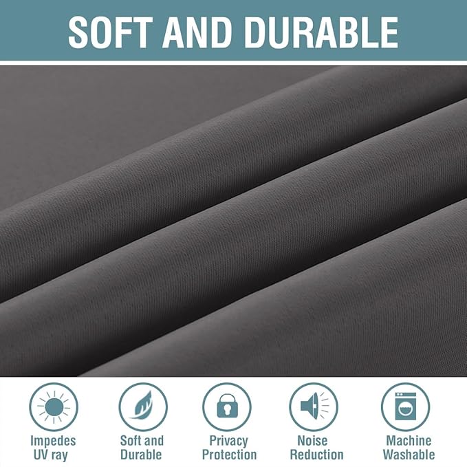 H.VERSAILTEX Blackout Grey Curtains for Patio Door Thermal Insulated Living Room Curtains, Room Darkening Noise Reducing Blackout Curtain for Bedroom, Charcoal Gray, 1 Panel, 52'W x 102'L