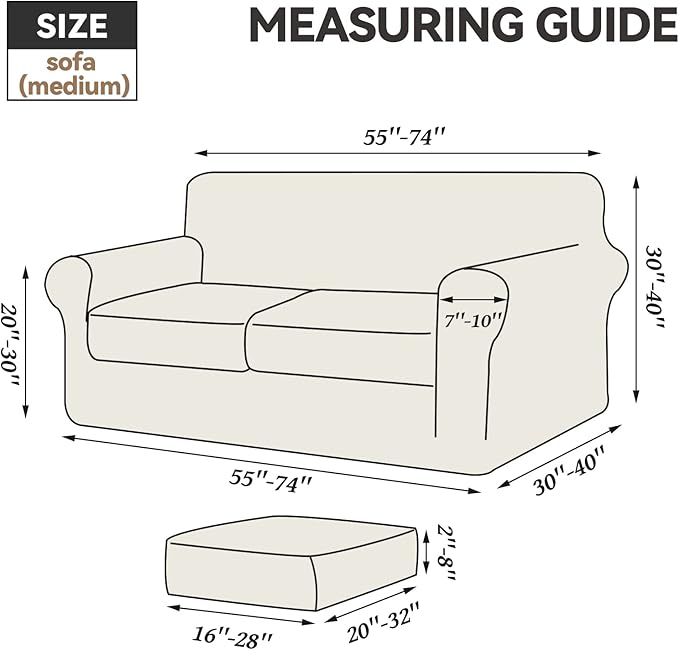 WEERRW Velvet Couch Covers for 2 Cushion Couch Sofa - High Stretch Luxury Velvet Plush 3 Pieces Sofa Slipcovers with Elastic Bottom, Furniture Protector for Pets, Machine Washable, Ivory, Medium