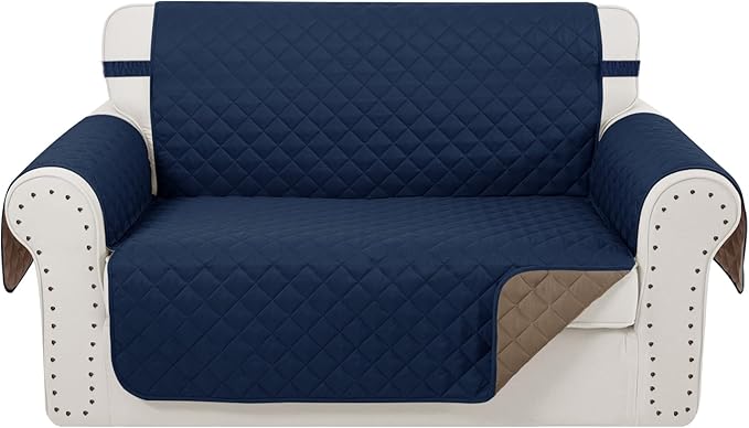 Reversible Loveseat Sofa Covers Couch Cover Furniture Protector(Loveseat Small,Navy/Camel)