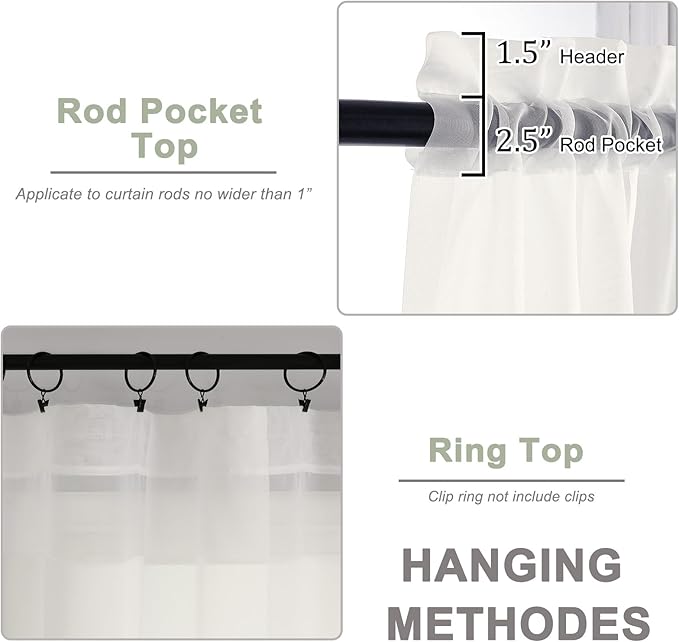 OWENIE Sheer Curtains 63 inch Length, Ivory Sheer Cutains 2 Panels Set for Bedroom/Living Room, Rod Pocket Voile Fimly Sheer Drapes, 2pcs, Each 42" W x 63" L