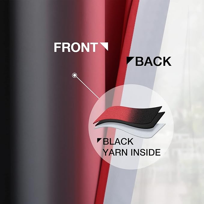 Yakamok Blackout Ombre Black and Red Curtains for Bedroom,Room Darkening Grommet Thermal Insulated Full Light Blocking Window Drapes/Curtains for Living Room,52 x 72 Inch,2 Panels