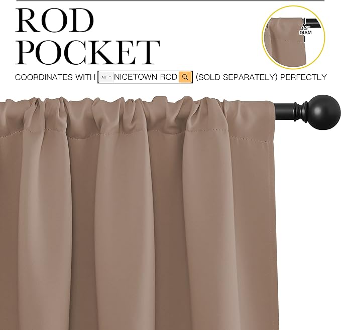 NICETOWN Kids Blackout Curtain Panels - Window Treatment Thermal Insulated Solid Rod Pocket Blackout Drapes for Bedroom (Cappuccino, Set of 2, 62 by 63 Inch)