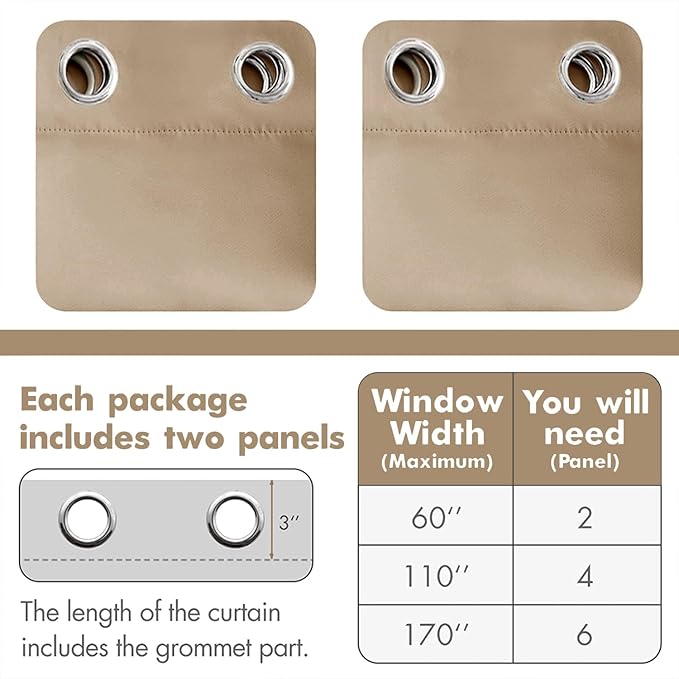 MIULEE Blackout Curtains for Bedroom Living Room Thermal Insulated Room Darkening Grommet Top Solid Light Blocking Drapery Set of 2 Window Panels 52 x 104 Inches Beige