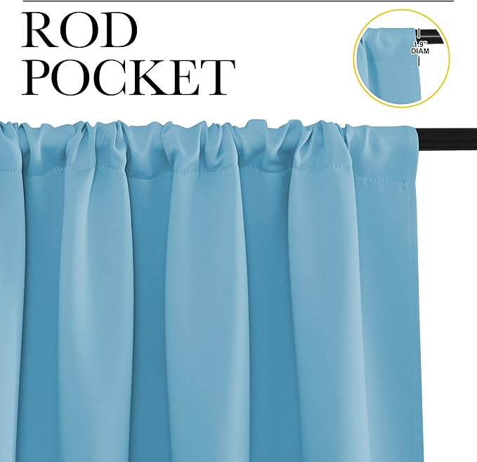 NICETOWN Kitchen Blackout Curtains Panels - Window Treatment Thermal Insulated Room Darkening Rod Pocket Drapes for Bedroom (Teal Blue, Set of 2, 42 by 63 inches Long)