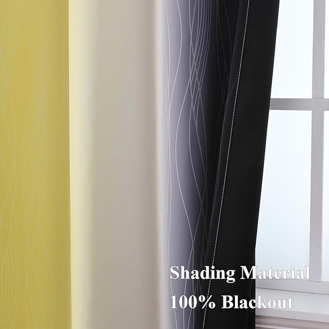 Estelar Textiler Black and Yellow Ombre Blackout Curtains 90 Inch Length 2 Panels Set, Thermal Insulated Drapes for Bedroom,Full Room Darkening Grommet Gradient Curtains for Living Room,52Wx90L