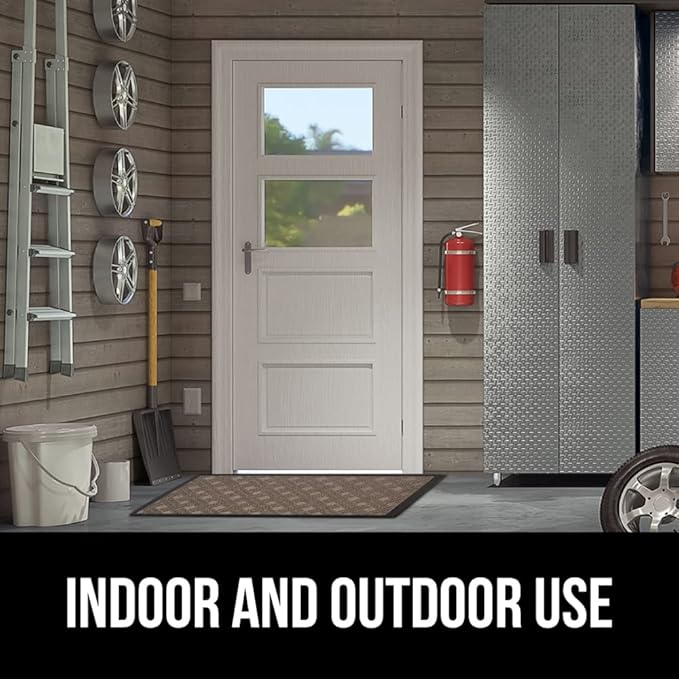 GORILLA GRIP 100% Waterproof All-Season WeatherMAX Doormat, 47x35, US Designed Natural Rubber, Stain and Fade Resistant, Low Profile Indoor Outdoor Door Mats, Easy Clean Patio Mat, Taupe Basket Weave