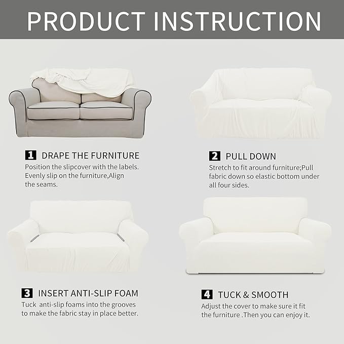 Easy-Going Stretch Oversized Chair Sofa Slipcover 1-Piece Couch Sofa Cover Furniture Protector Soft with Elastic Bottom for Kids Spandex Jacquard Fabric Small Checks Cream