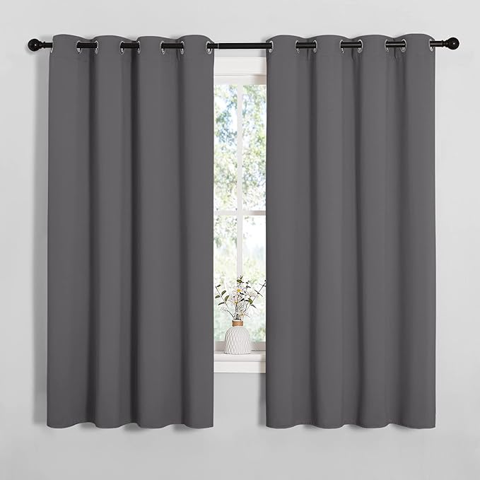 NICETOWN Blackout Curtain Panels for Bedroom, 2 Panels, W52 x L60-inch, Grey, Thermal Insulated Grommet Top Blackout Draperies and Drapes for Basement