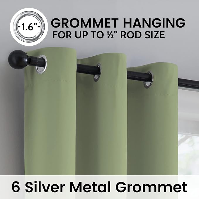 SimpleHome 100% Blackout Curtains for Bedroom,Thermal Insulated Grommet Window Drapes Room Darkening Sage Curtains for Living Room with Black Back,42 x 84 Inch,2 Panels