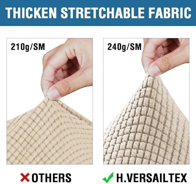 H.VERSAILTEX 4 Piece Stretch Sofa Covers for 3 Cushion Couch Covers for Living Room Furniture Slipcovers (Base Cover Plus 3 Seat Cushion Covers) Thicker Jacquard Fabric (Large Sofa, Natural)