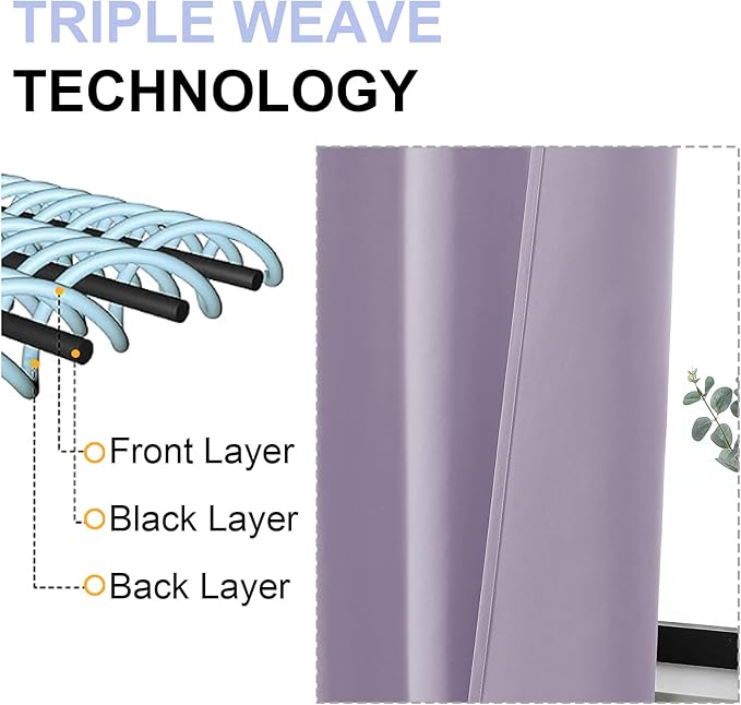 Simplebrand Ava Lilac Blackout Curtains for Bedroom 84 Inch Length 2 Panels Set, Solid Thermal Insulated Privacy Nursery Window Treatment Curtains Blackout Drapes, W40 x L84 Inch, Lilac