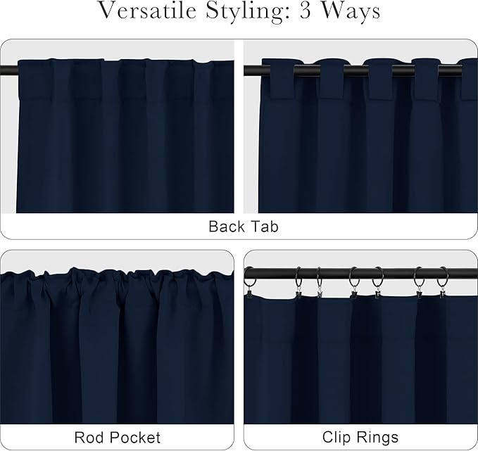 PONY DANCE Living Room Curtains - 42 Wide x 72 Inches Long, Navy Blue Blackout Drapes Thermal Insulated Back Tab & Rod Pocket Curtains/Window Covering for Kids' Room, 2 Panels