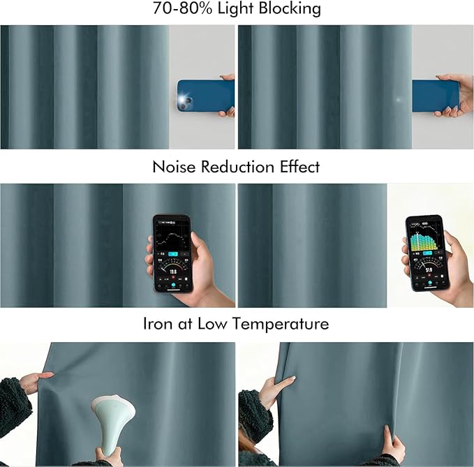 MIULEE Greyish Blue Back Tab Blackout Curtains 72 Inches Long 2 Panels Set for Living Room Bedroom Privacy, Rod Pocket/Pinch Pleat Thermal Insulated Room Darkening Pleated Light Blocking Drapes