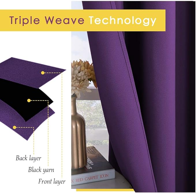 NICETOWN Blackout Curtain Panels for Bedroom, 2 Panels, Royal Purple, W42 x L40-inch, Thermal Insulated Grommet Top Blackout Draperies and Drapes for Basement