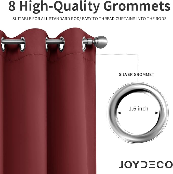 Joydeco Blackout Curtains 120 inches Long 2 Panels Set, Thermal Insulated Long Curtains 2 Burg, Room Darkening Grommet Drapes for Bedroom Living Room Windows(W52 x L120 Inch, Burgundy Red)