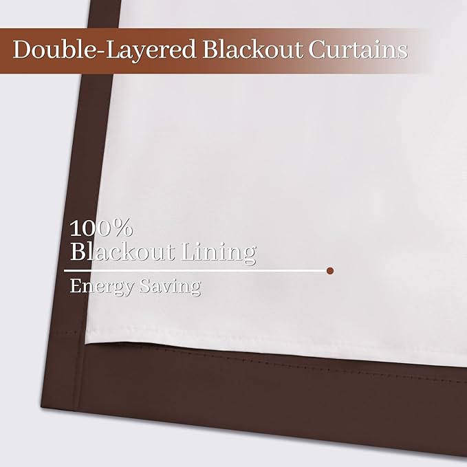 Yakamok Room Darkening 100% Blackout Curtains Grommet Window Treatments with 2 Thick Layers-Brown Thermal Insulated Drapes Set of 2 Panels for Bedroom Living Room 52 Inches by 84 Inches Length