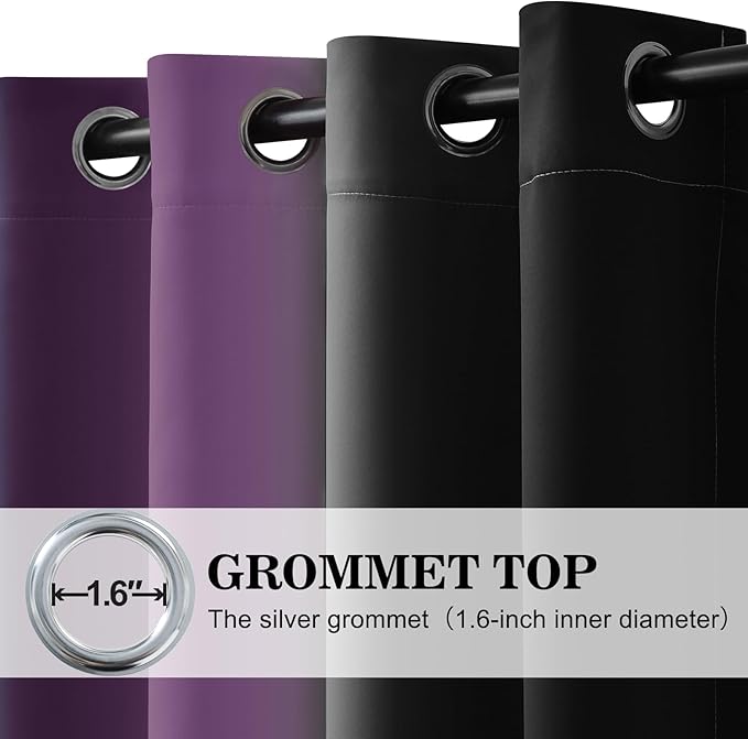 Yakamok Blackout Ombre Purple and Black Curtains for Bedroom, Gradient Room Darkening Curtains, Grommet Thermal Insulated Light Blocking Window Drapes/Curtain for Living Room,52 x 72 Inch,2 Panels
