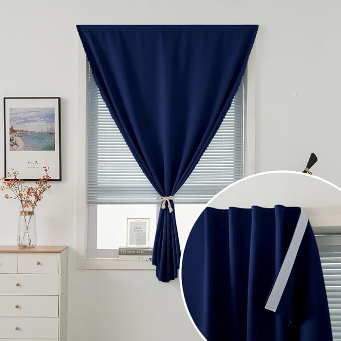 Self Adhesive Portable Blackout Curtains for Bedroom Easy to Install Window Thermal Lnsulated Kitchen Room Darkening Small Window Curtains, 59" W X 59" L, Navy Blue, 1 Panel