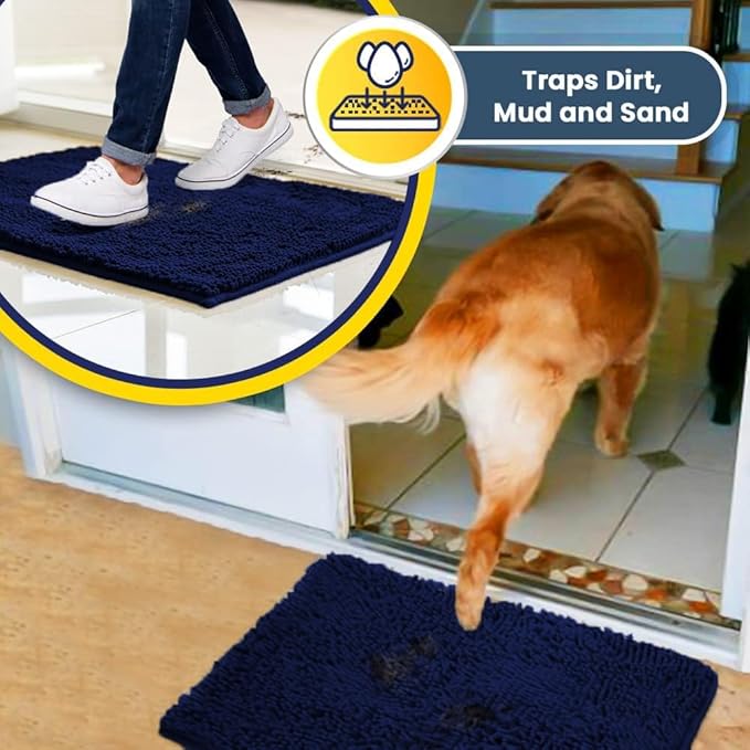 Muddy Mat® | Super Absorbent Door Mat Indoor, Microfiber Quick Dry Chenille Entryway Rug, Non-Slip Front Door Mat, Indoor Mats for Entryway, Machine Washable Pet Rug, Navy Blue 24"x120"