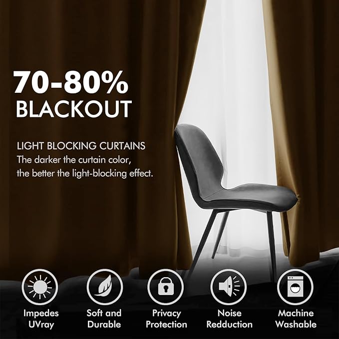 MIULEE Velvet Curtains Gold Brown Elegant Long Grommet Curtains Black Out Thermal Insulated Soundproof Room Darkening Drapes for Fall Living Room Bedroom 52 x 96 Inch Length Set of 2, Pumpkin Brown