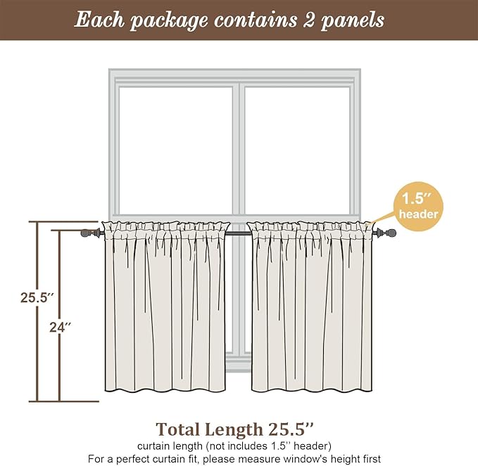 Chyhomenyc Sheer Aqua Tier Curtains 24 Inch Length Set, Small Window Kitchen Curtains for Bathroom Living Room Basement, Farmhouse Short Voile Curtain 42Wx24L, Rod Pocket, 2 PCS