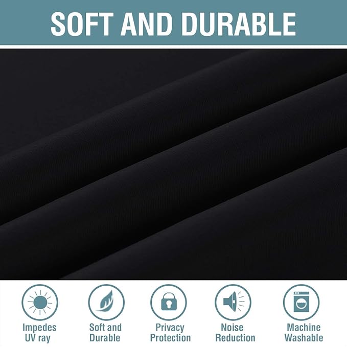 H.VERSAILTEX Blackout Curtains for Bedroom Black Out Curtains 120 inch Thermal Insulated Long Blackout Curtains for Living Room, Energy Saving Curtains for Sliding Glass Door (1 Panel, Jet Black)