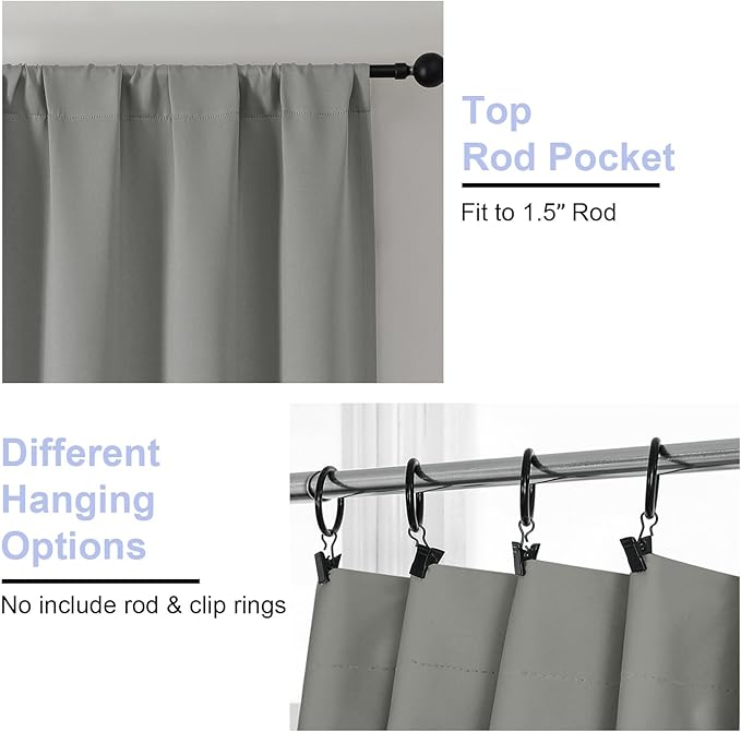 Simplebrand Ava Light Grey Blackout Curtains for Bedroom 90 Inches Long 2 Panels Set, Solid Privacy Energy Saving Living Room Window Treatment Curtains Blackout Drapes, W50 x L90 Inch, Light Grey