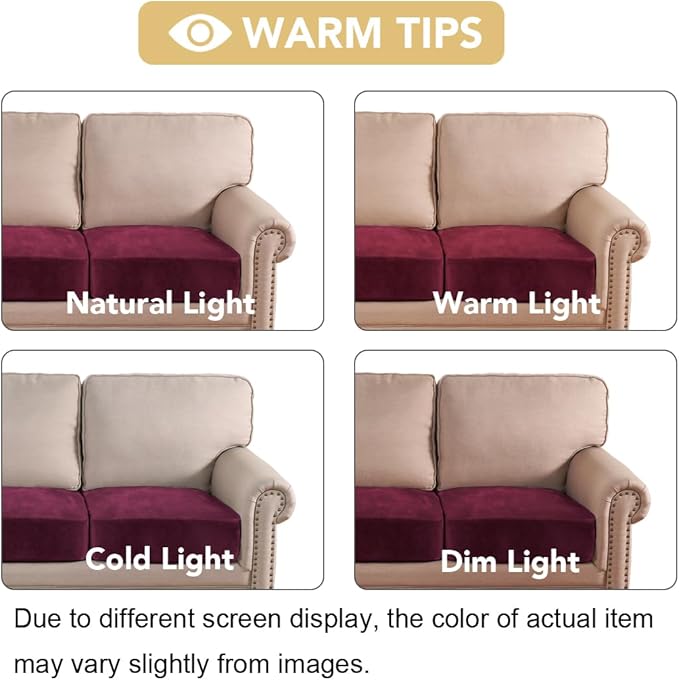 H.VERSAILTEX Velvet Stretch Couch Cushion Cover Plush Cushion Slipcover for Chair Loveseat Sofa Cushion Furniture Protector Seat Cushion Sofa Cover (2 Piece Large Sofa Cushion Covers, Burgundy)