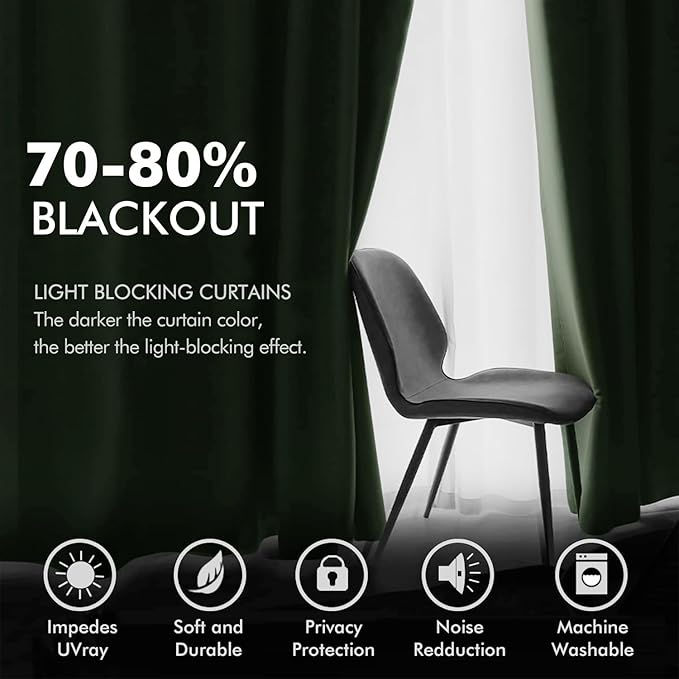MIULEE 90 Inches Velvet Curtains Olive Green Elegant Grommet Curtains Thermal Insulated Soundproof Room Darkening Drapes for Classical Living Room Bedroom Decor 52 x 90 Inch Set of 2