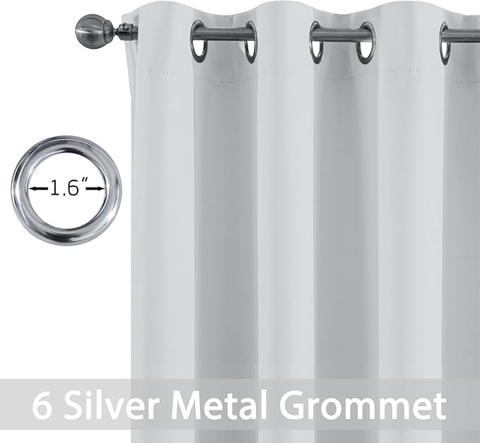 Yakamok Greyish White Curtains for Bedroom,Grommet Thermal Insulated Room Darkening Curtains for Living Room,42W x 72L,2 Panels