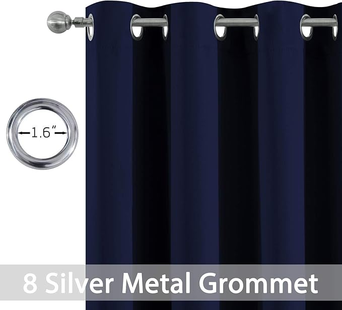 Yakamok Black Out Curtains 63 Inch Long Room Darkening Thermal Insulated Blackout Curtain Solid Grommet Top Window Drapes for Bedroom Living Room 52x63 Inch Navy Blue 2 Panels Set