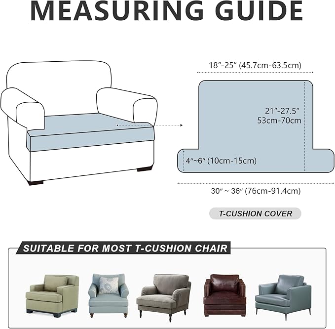 Leather Look Couch Cushion Covers Sofa Seat Slipcovers Sets Couches Furniture Protector for Sectional Armchair Loveseat Pets Kids Stretch Spandex Fabric (1 T-Cushion Armchair, Brown)