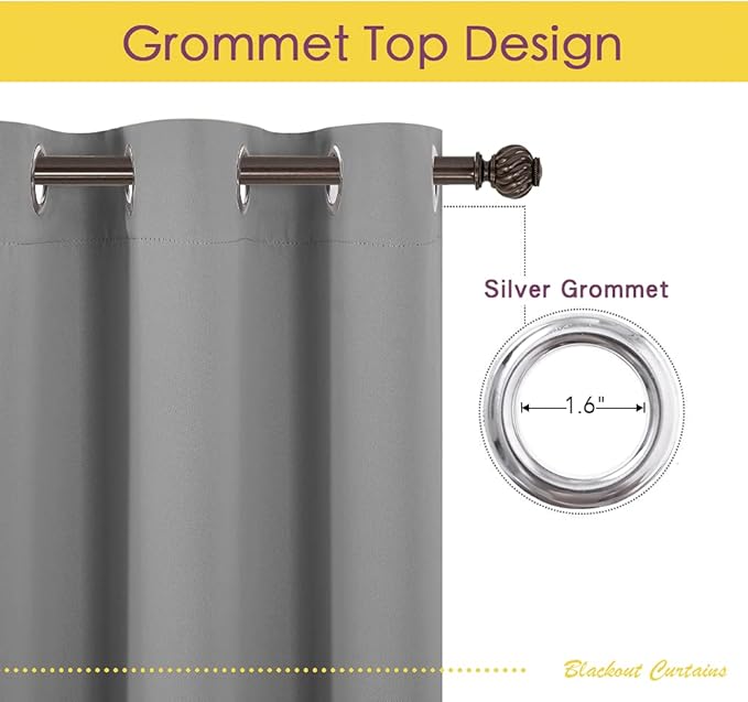 NICETOWN Silver Grey Blackout Curtain Panels for Bedroom, Thermal Insulated Grommet Top Blackout Draperies and Drapes for Basement (2 Panels, W70 x L95-inch)