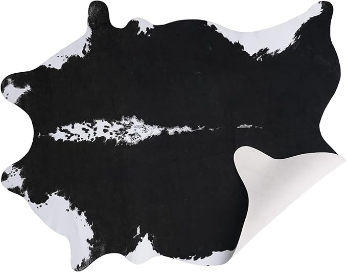 AROGAN Oversized Faux Cow Hides and Skins Rug-5.2 × 6.2 Feet Cow Print Area Rugs for Living Room Bedroom Western Rug Boho Room Decor, Animal Hide with No-Slip Backing, Black and White