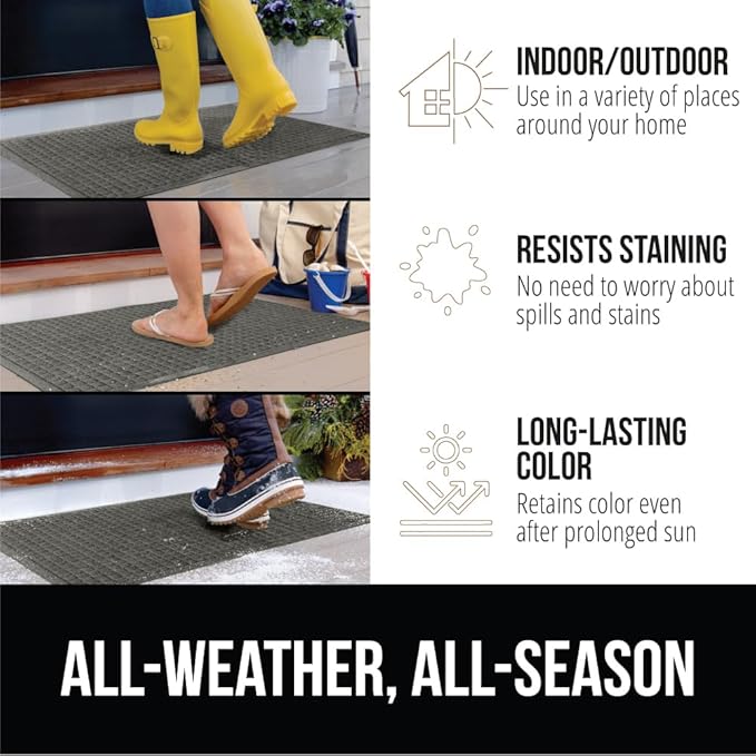GORILLA GRIP® Ultra Absorbent Front Door Mat Outside Entrance, 35x23, Traps Dirt and Moisture, HydroABSORB Indoor Outdoor Doormat Holds Up to 5.7 Cups Water, Stain and Fade Resistant Welcome Mat, Grey