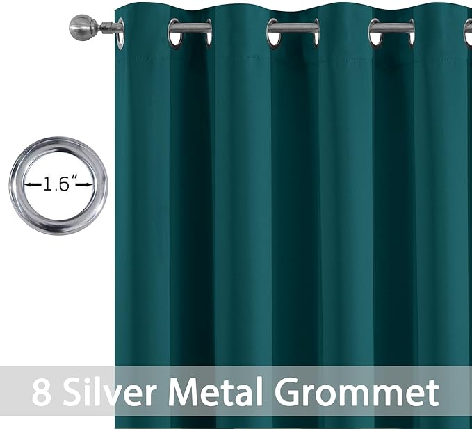 Yakamok Blackout Curtains for Bedroom 2 Panels Set 72 Inch Length Thermal Insulated Room Darkening Dark Black Out Drapery Grommet Window Treatments Drapes for Living Room,52x96, Dark Teal