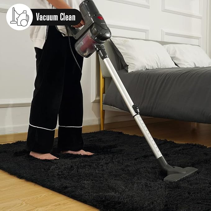 Amearea 8x10 Premium Soft Fluffy Rug Modern Shag Carpet, Fuzzy Shaggy Rugs for Bedroom Living Room Teen Apartment Decor, Comfortable Indoor Furry Dorm Carpets, Black