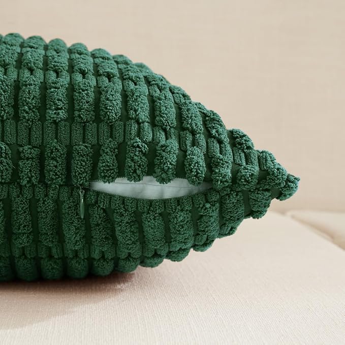 Fancy Homi Set of 4 Green Boho Decorative Throw Pillow Covers 16x16 Inch for Couch Bed Sofa, Aesthetic Modern Bohemian Room Decor, Soft Fuzzy Fluffy Cozy Corduroy Cushion Case 40x40cm