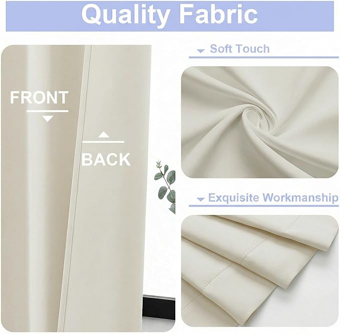 Simplebrand Ava Ivory Short Light Filtering Curtains for Bedroom 54 Inches Long 2 Panels Set, Solid Thermal Insulated, Energy Saving Window Treatment Curtains Light Filtering Drapes, W40 x L54 Inch