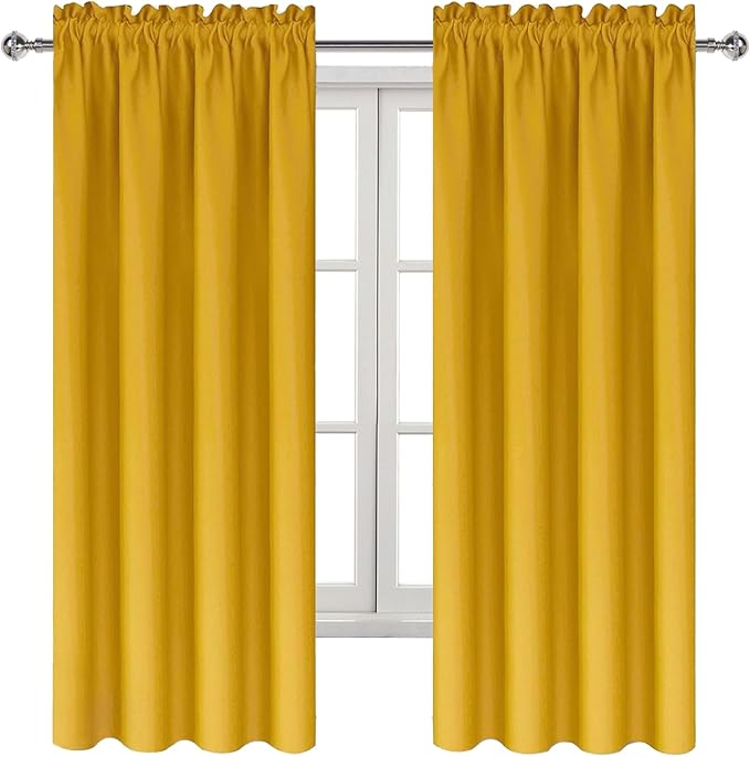 DWCN Blackout Curtains Room Darkening Thermal Insulated Bedroom Curtains Window Curtain Panels, 38 x 63 inches Long, Set of 2 Yellow Rod Pocket Drapes