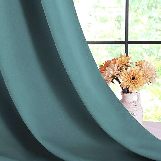 NICETOWN Blackout Curtains & Drapes for Bedroom, Sea Teal, W34 x L40, Set of 2, Triple Weave Grommet Top Thermal Insulated Light Blocking Panels for Bathroom/Living Room