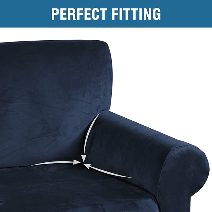 H.VERSAILTEX Stretch Velvet Armchair Cover Couch Covers 1 Cushion Chair Slipcover for Living Room Furniture Cover Crafted from Thick Comfy Rich Velour (Chair 31"-49", Navy)