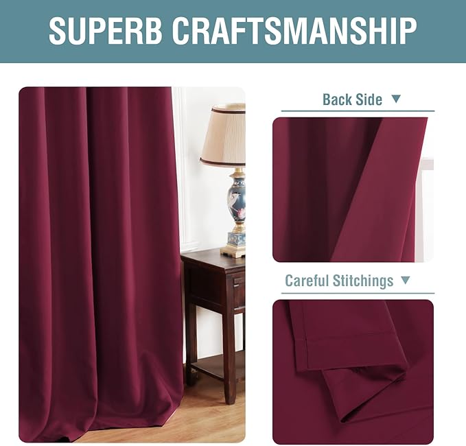 H.VERSAILTEX Blackout Curtains for Living Room/Bedroom Ultra Soft and Smooth Thermal Insulated Grommet Red Blackout Curtains for Christmas, 52 by 63 inch Long - Single Panel