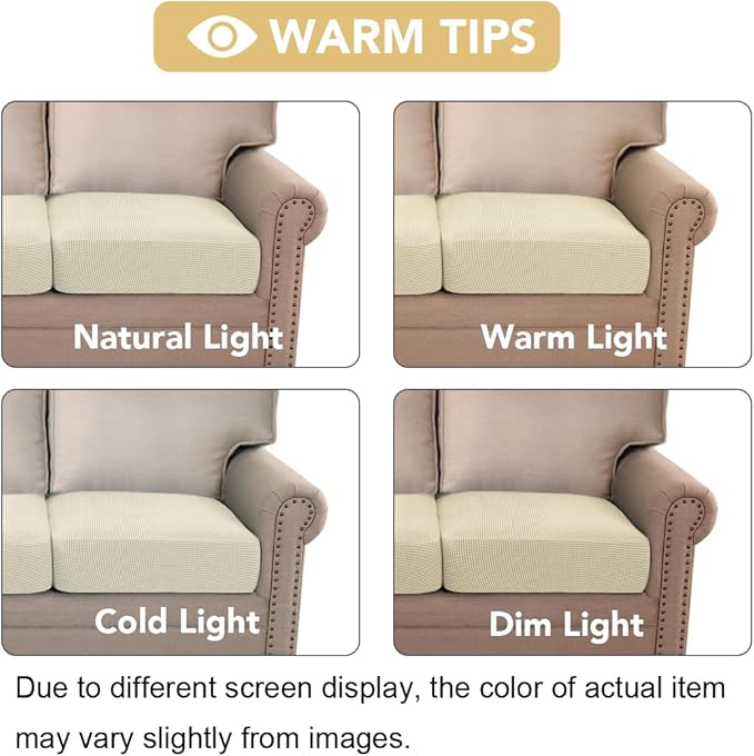 H.VERSAILTEX Super Stretch Individual Seat Cushion Covers Sofa Covers Couch Covers Slipcover Sets Thick Jacquard Textured Twill Fabric (2 Piece Large Sofa Cushion Covers, Natural)