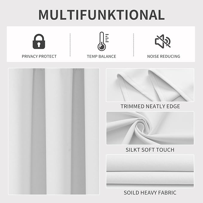 Joydeco Blackout Curtains 108 Inches Long 2 Panels Set, Thermal Insulated Long Curtains& Drapes 2 Burg, Room Darkening Drapes for Bedroom Living Room Window (Greyish White, W37 x L108 Inch)