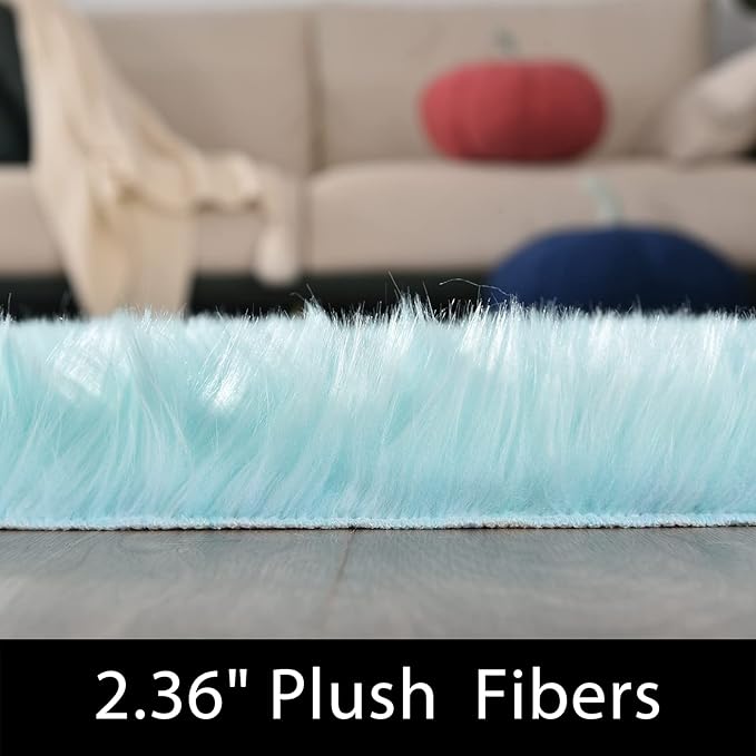 Latepis Blue Round Rugs 6ft Faux Sheepskin Fur Large Circle Rug for Living Room Bedroom Fluffy Plush Furry Rug Home Décor